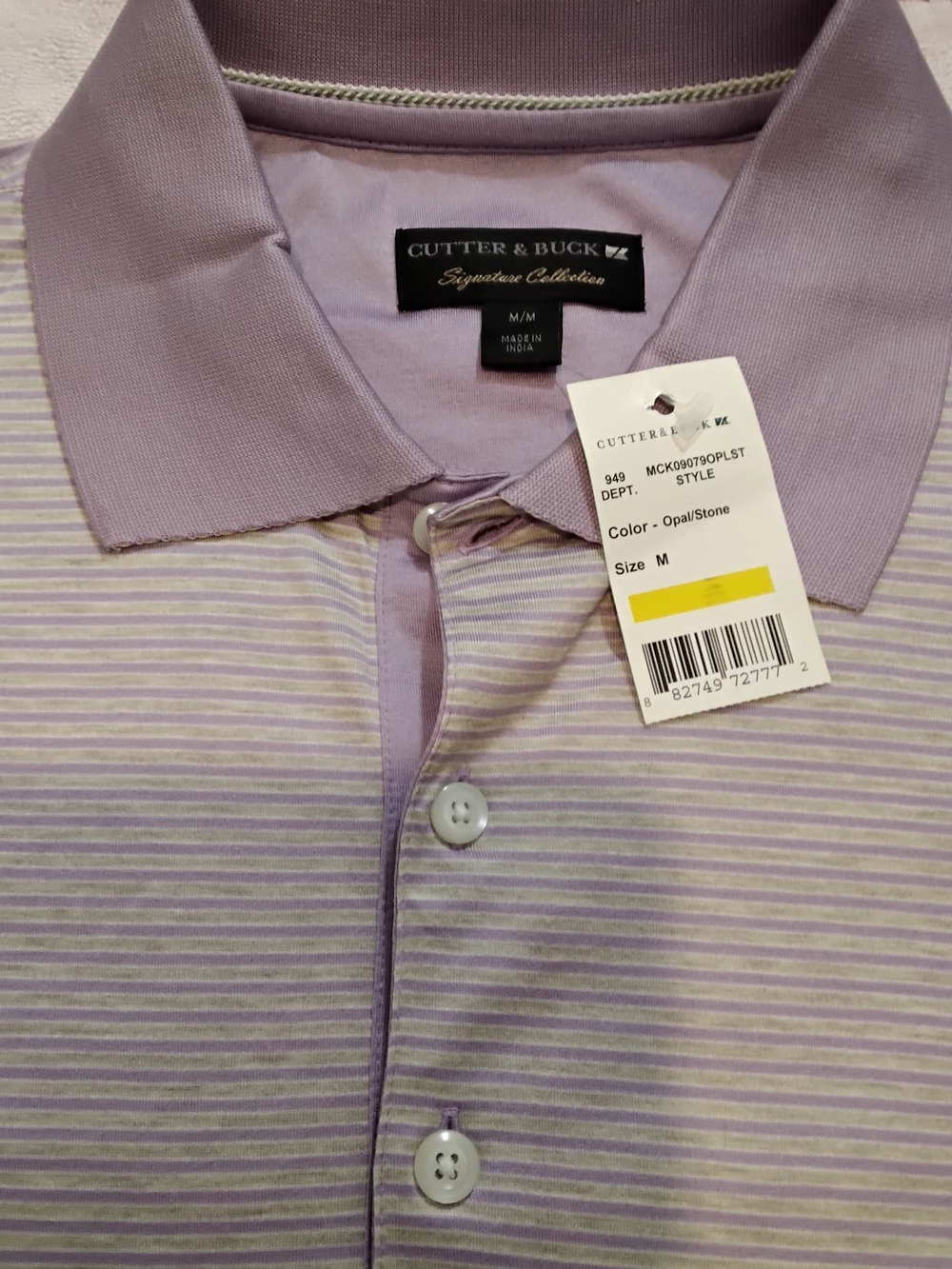 NWT Cutter & Buck Signature Collection Men's Polo Shirt M Purple/Gray Striped SS